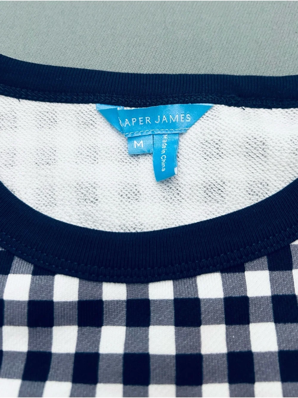 Draper James Preppy Women's Navy and White Classic Gingham Crewneck Sweater - Picture 3 of 7